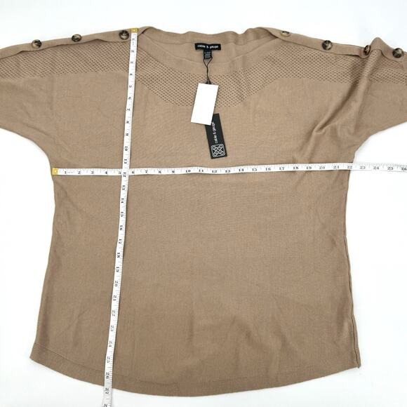 Cable & Gauge Camel Color 3/4 Sleeve Boat Neck Tunic Style Sweater Women's XL - Picture 8 of 8